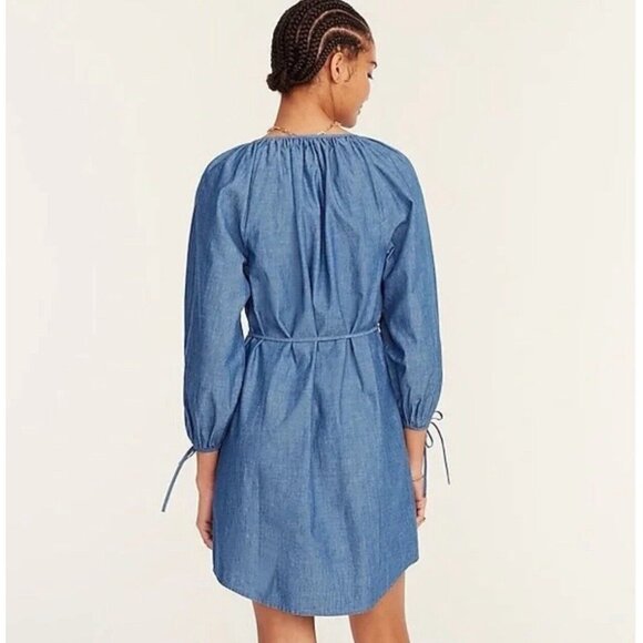 NEW! J. Crew Dress Chambray Button Front Tie Sleeve Blue SZ Small - Picture 2 of 9
